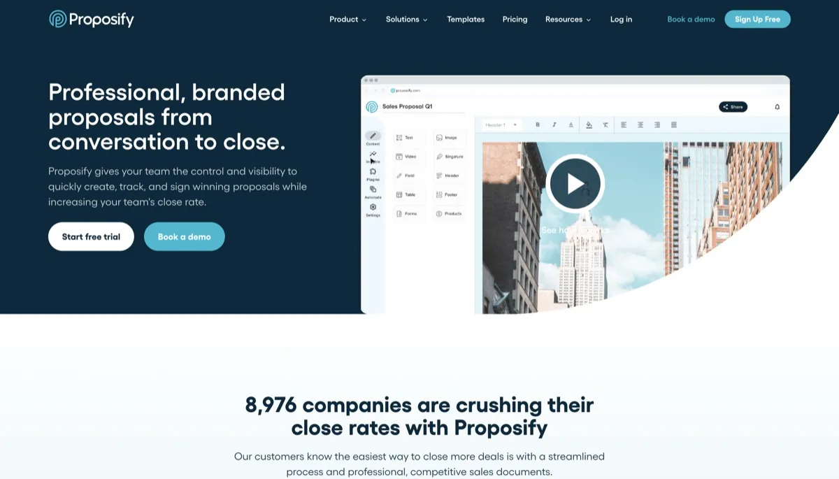 Proposify screenshot - Business & Marketing interface and features overview