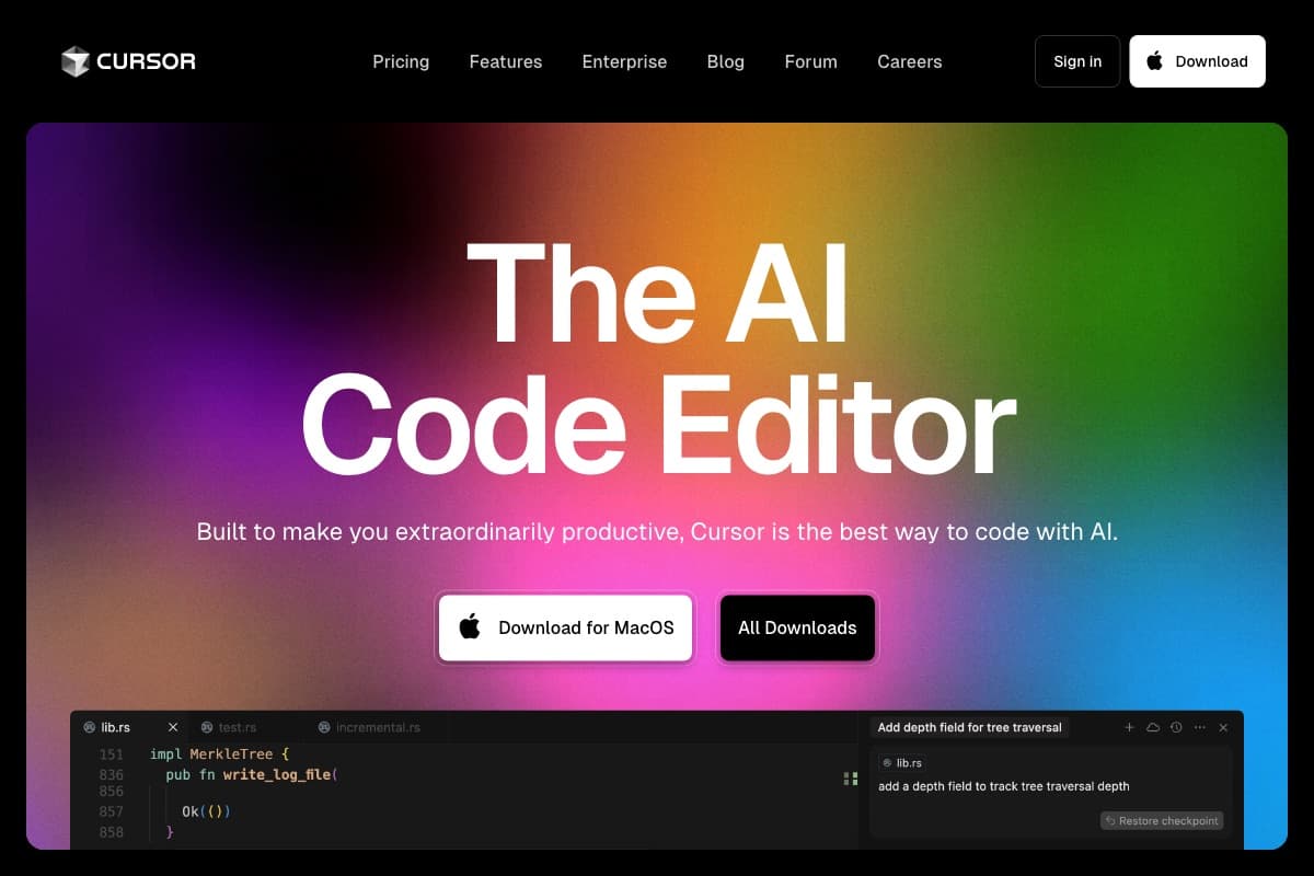Cursor screenshot - Development interface and features overview