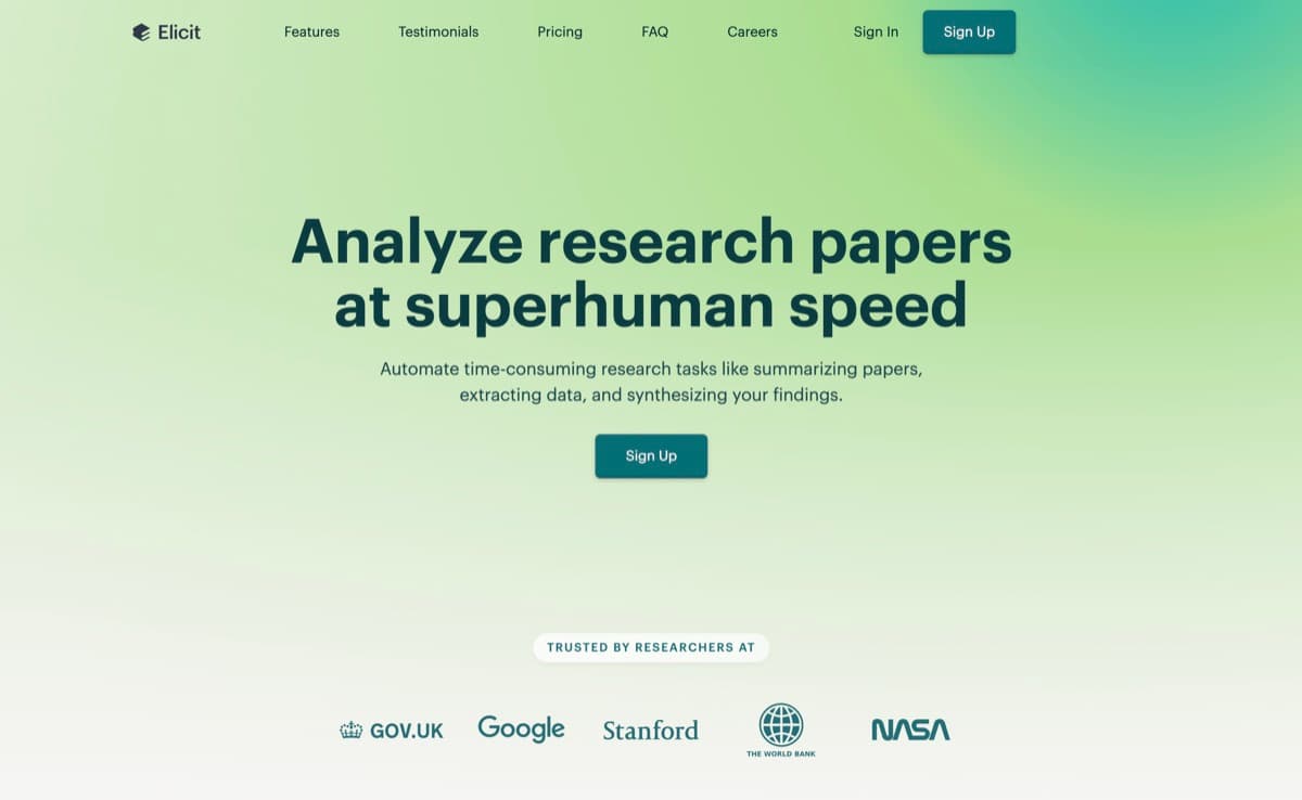 Elicit screenshot - Research & Analysis interface and features overview