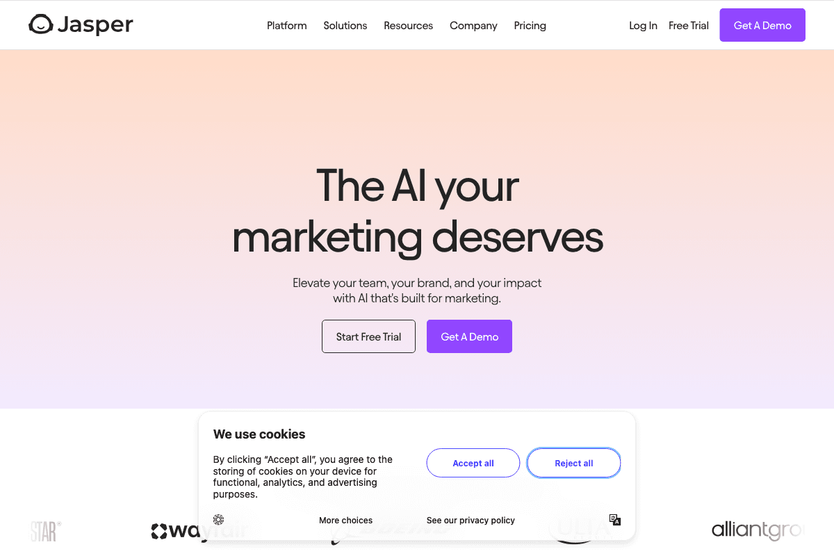Jasper screenshot - Content Creation interface and features overview