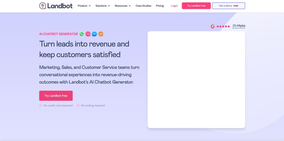 Landbot screenshot - Marketing interface and features overview