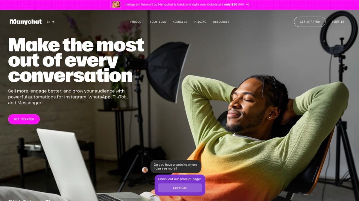 Manychat screenshot - Customer Service interface and features overview
