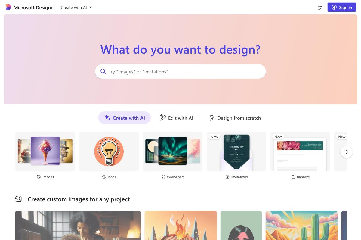 Microsoft Designer screenshot - Image Generation interface and features overview