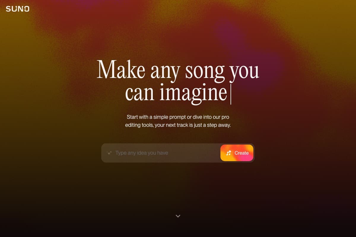 Suno screenshot - Music & Audio interface and features overview
