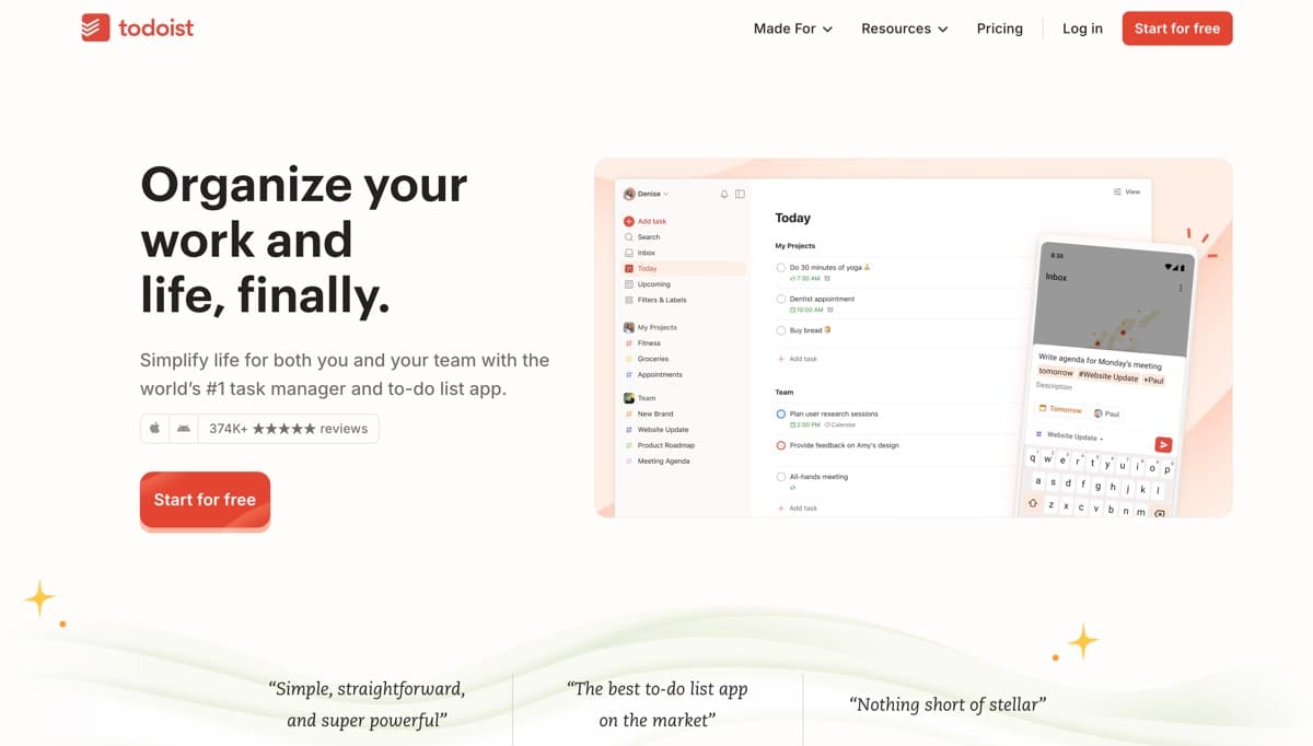 Todoist screenshot - Productivity interface and features overview