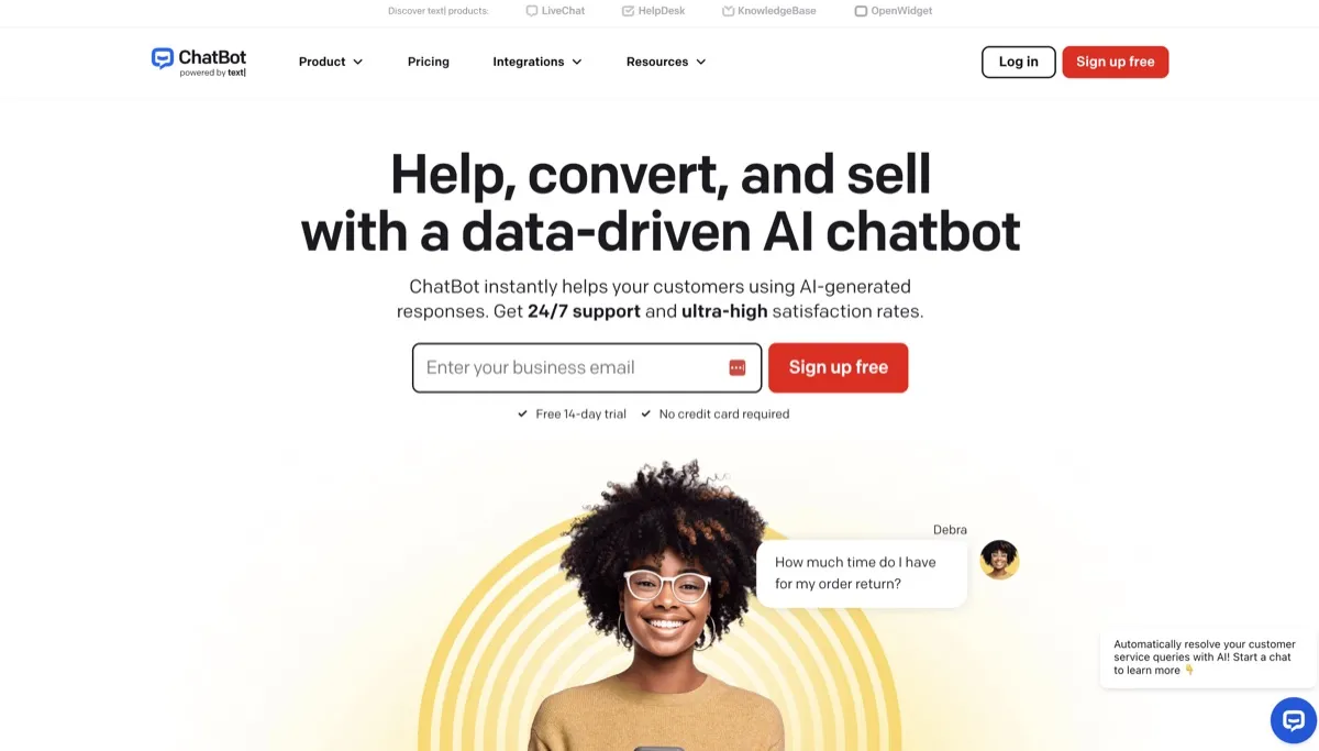 ChatBot screenshot - Customer Service interface and features overview
