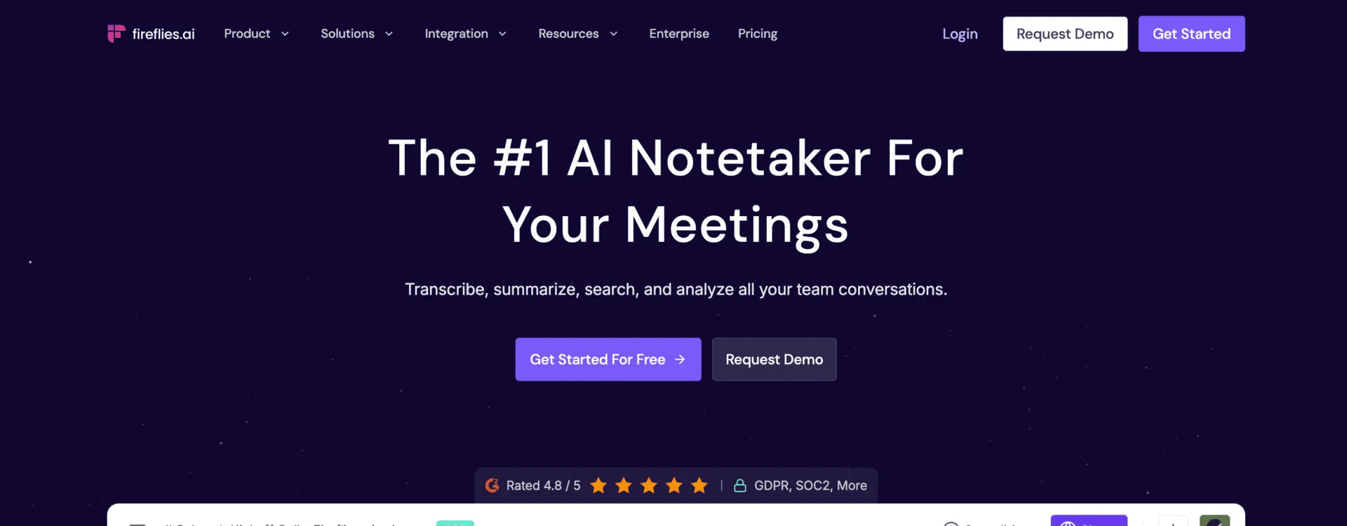 Fireflies.ai screenshot - Productivity interface and features overview
