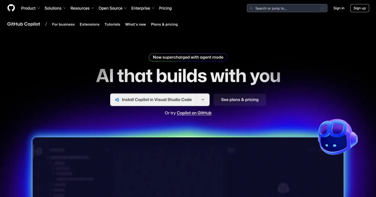 GitHub Copilot screenshot - Development interface and features overview