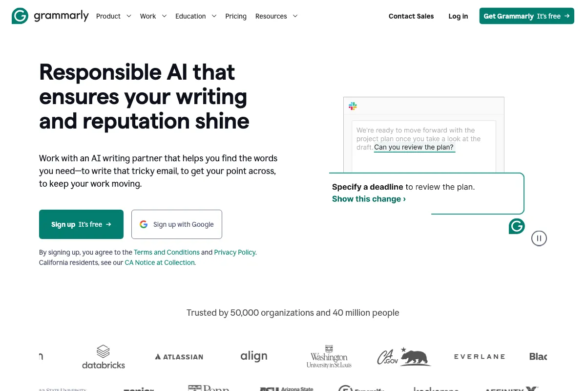 Grammarly screenshot - Content Creation interface and features overview