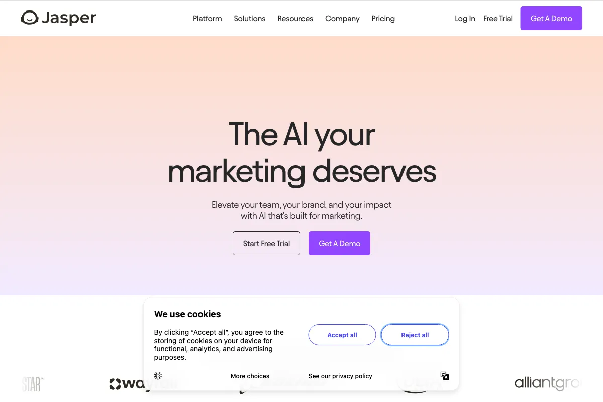 Jasper screenshot - Content Creation interface and features overview