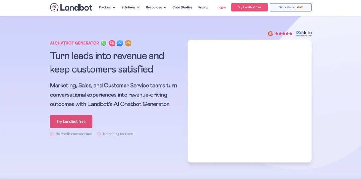 Landbot screenshot - Marketing interface and features overview