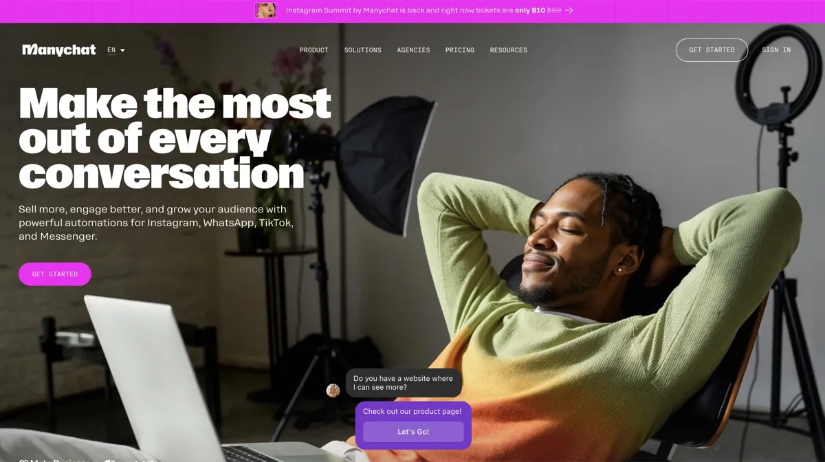 Manychat screenshot - Customer Service interface and features overview