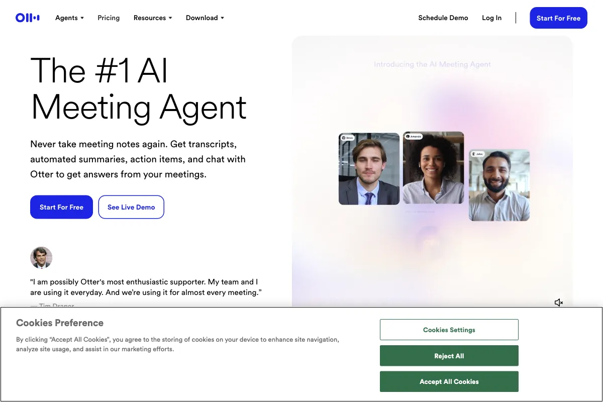 Otter.ai screenshot - Productivity interface and features overview