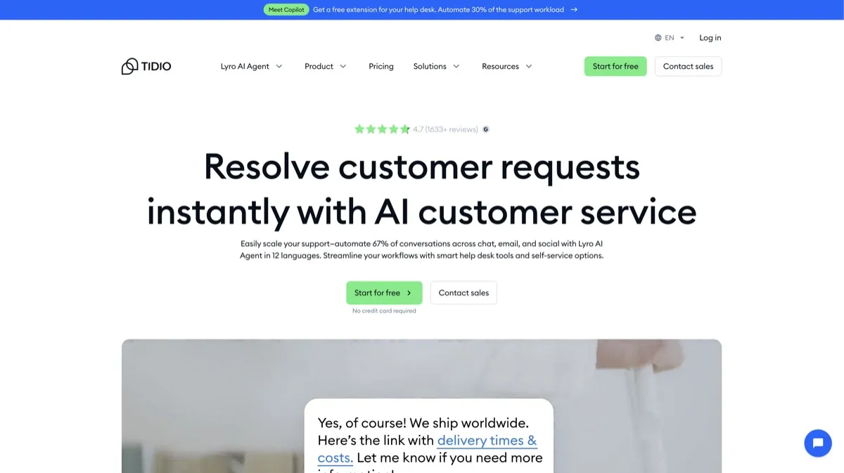Tidio screenshot - Marketing interface and features overview